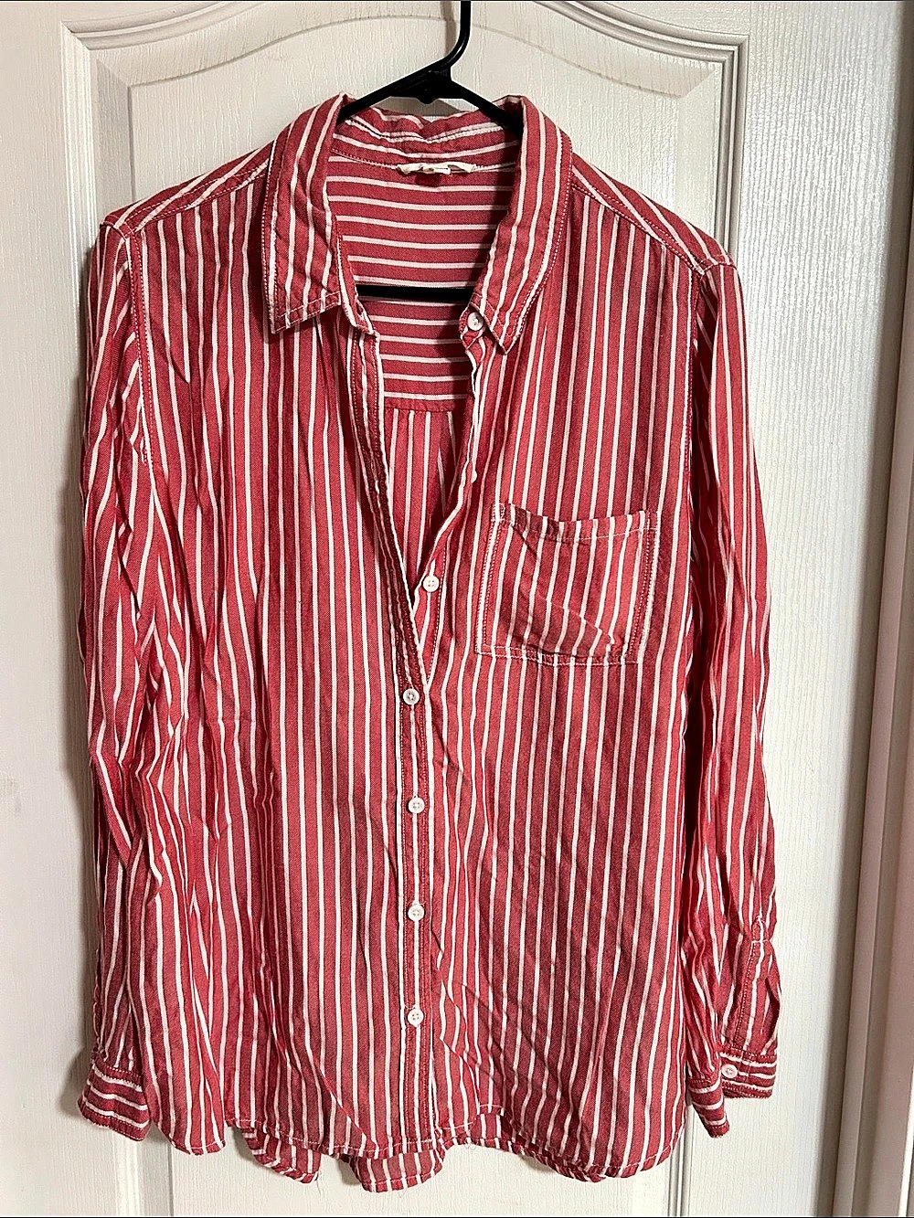 beachlunchlounge Kenzie Stripe long Sleeve Button-Up Shirt Red & White Large